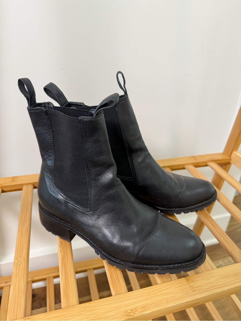 Able Black Leather Combat Chelsea Boots